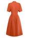 Orange 1940er Solide V-Ausschnitt Brosche Knopf Kleid
