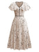 1940er Irregulär Punkte V-Ausschnitt Rüschen Kleid