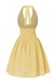 Gelb 1960er Halfter V-Ausschnitt Plaids Kleid