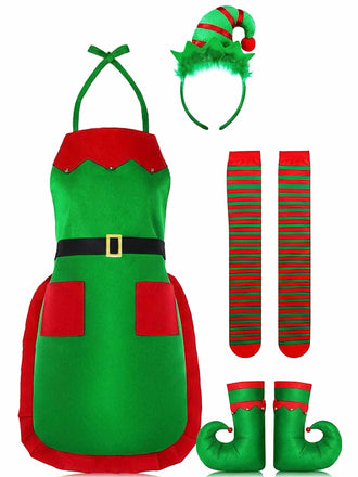 Grün 1970er Weihnachten Elf Apron Kostüm Set