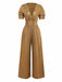 1970er Metallisch V-Ausschnitt Weites Bein Jumpsuit