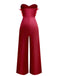 1970er Solide Trägerlos Feder Jumpsuit