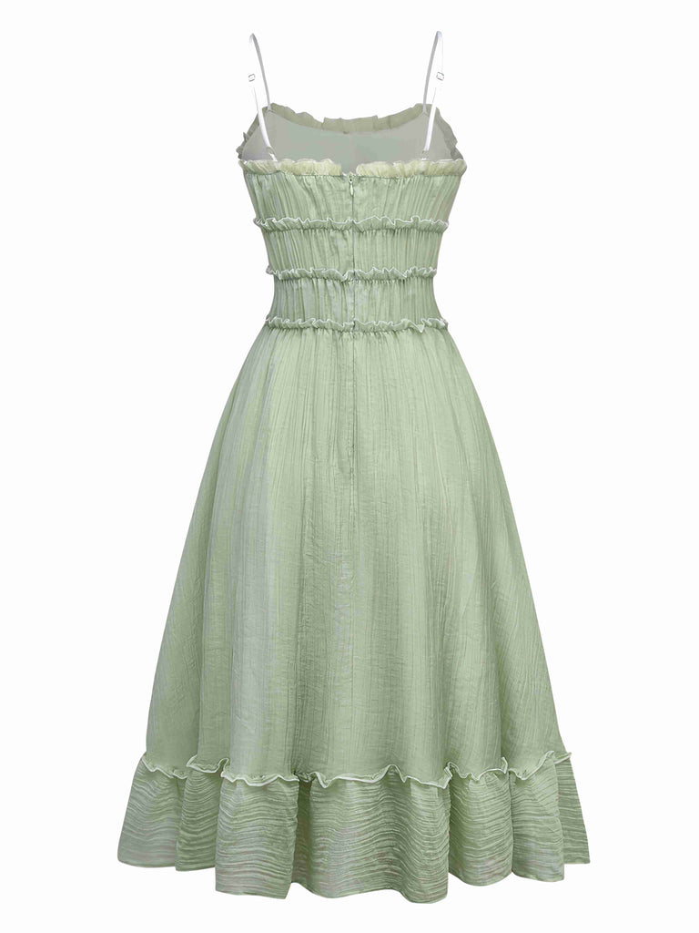 Grün 1940er Spaghetti Träger Bogen Kleid