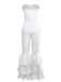 1970er Boho Trägerloses Solide Plissiertes Rüschen Jumpsuit