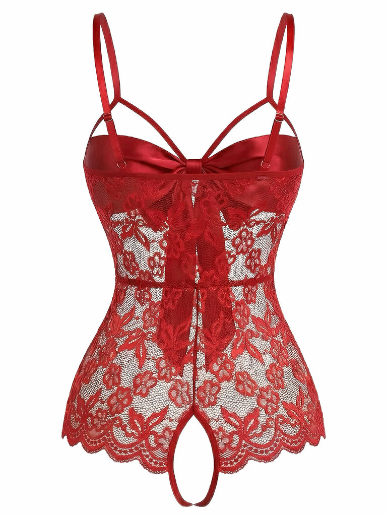 1970er Spitze Satin Bogen Verstellbar Träger Dessous