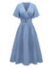 1940er V-Ausschnitt Rüschenärmel Schlitz Kleid