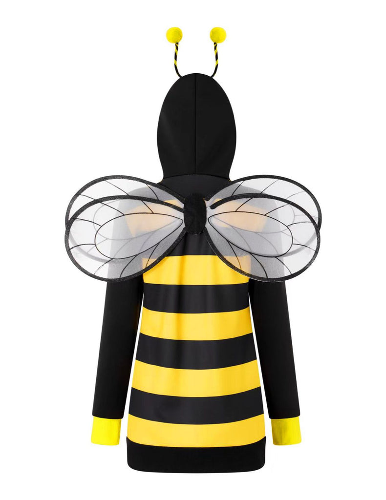 Gelb 1960er Streifen Biene Cosplay Hooded Kleid