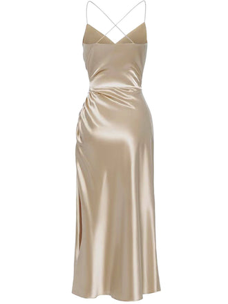 Sekt 1930er Satin Rückenfrei Slip Kleid