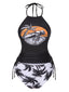 Schwarz 1980er Punk Halter Skeleton Strand Bikini Set