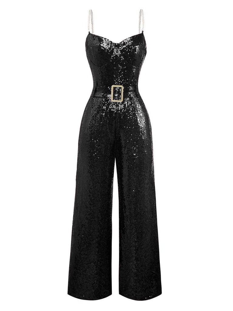 1970er Kette Träger Pailletten Disco Jumpsuit