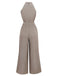Beige 1930er Geometrisch Muster Halter Ärmellos Jumpsuit