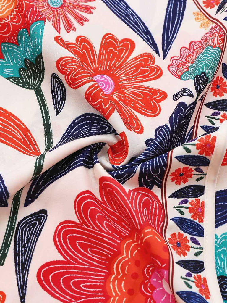 1960er Spaghetti Träger V-Ausschnitt Blumen Kleid