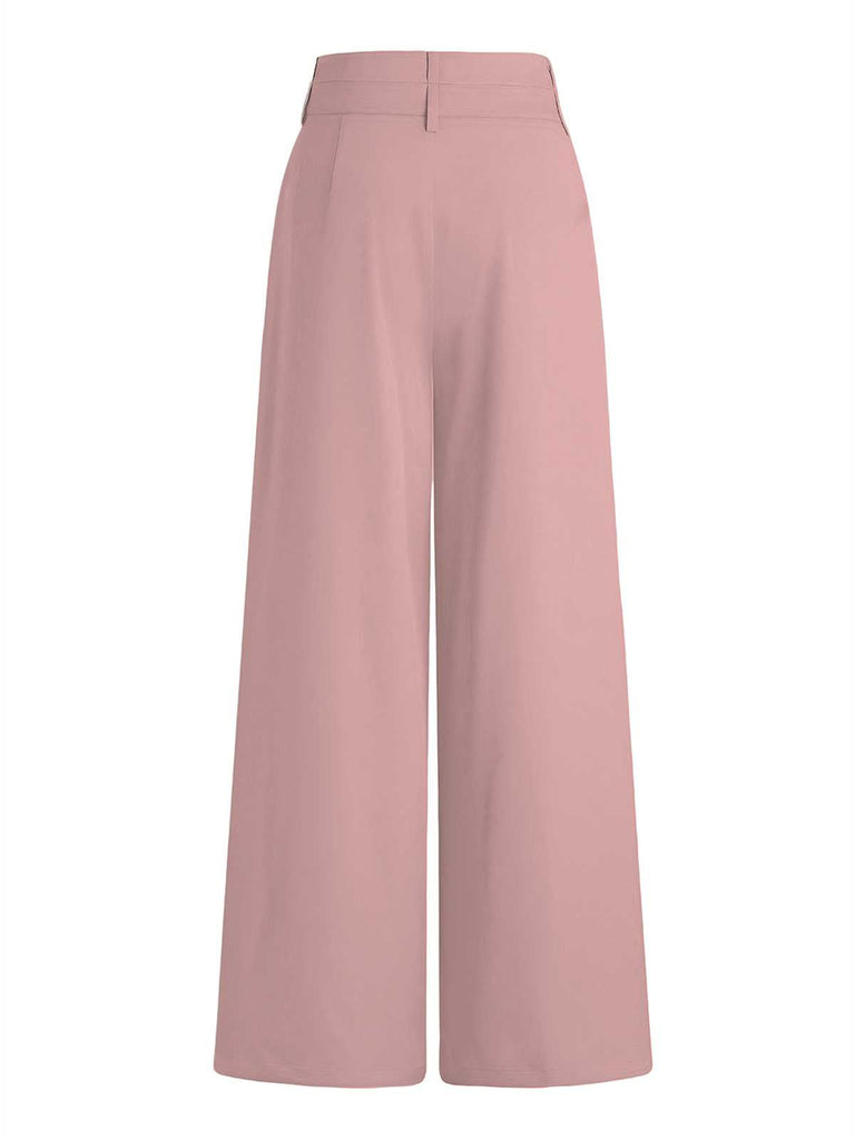 Rosa 1950er Hohe Taille Solide Hosen
