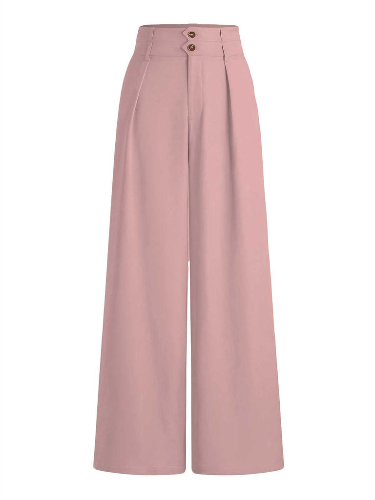 Rosa 1950er Hohe Taille Solide Hosen