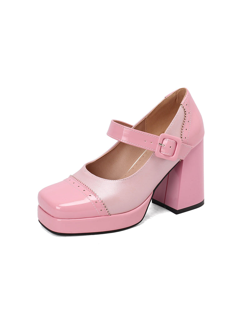 Patent Leder Block Ferse Quadrat Zehe High Heels