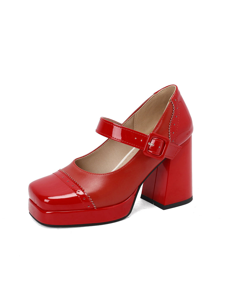 Patent Leder Block Ferse Quadrat Zehe High Heels