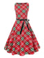 Rotes 1950er Weihnachten kariertes ärmelloses Kleid