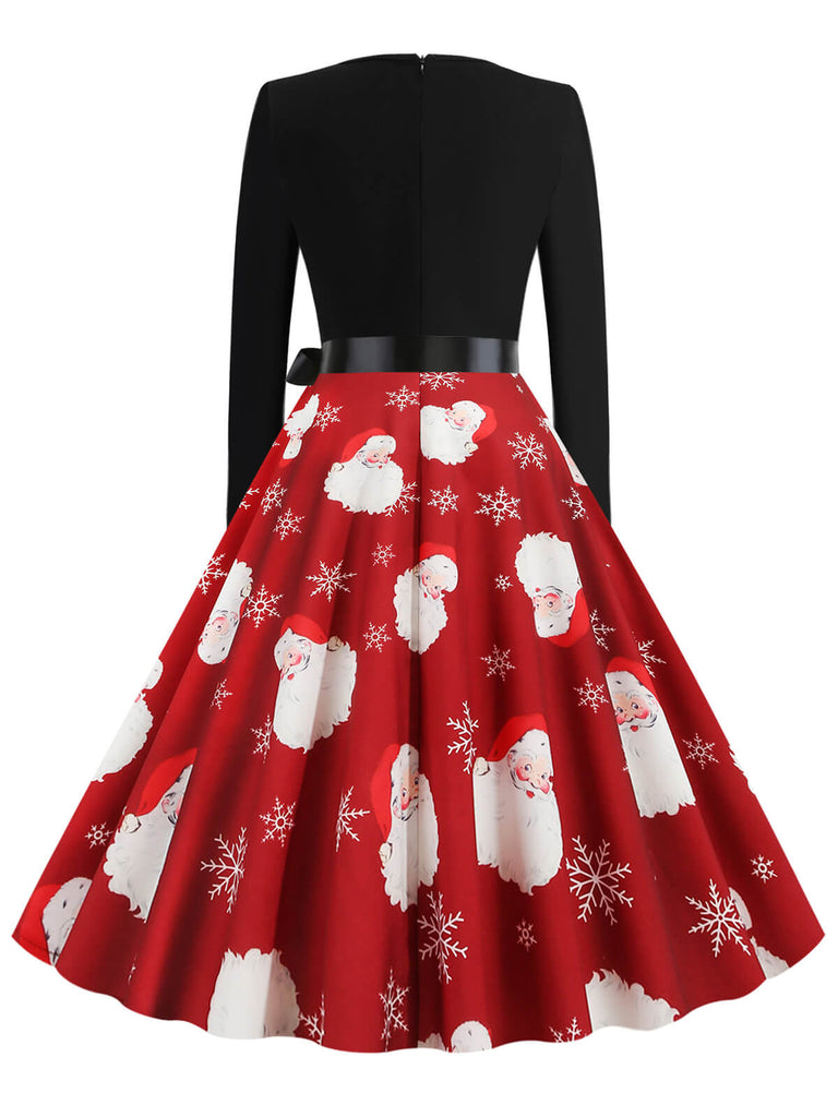 Rotes 1950er Santa Claus Kleid mit V-Ausschnitt und Gürtel