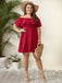 [Plus Size] 1950er Solide Ruffle Neck Off Shoulder Kleid