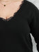 [Übergröße] Schwarzes Patchwork-Top mit V-Ausschnitt und Spitze