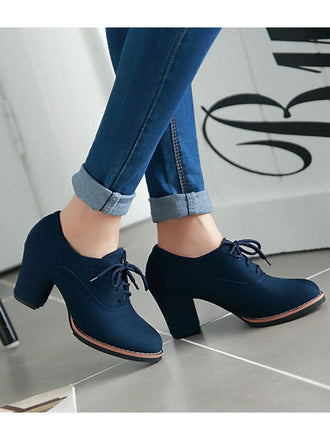 Retro Solide Schnürschuh Dicker Absatz Schuhe