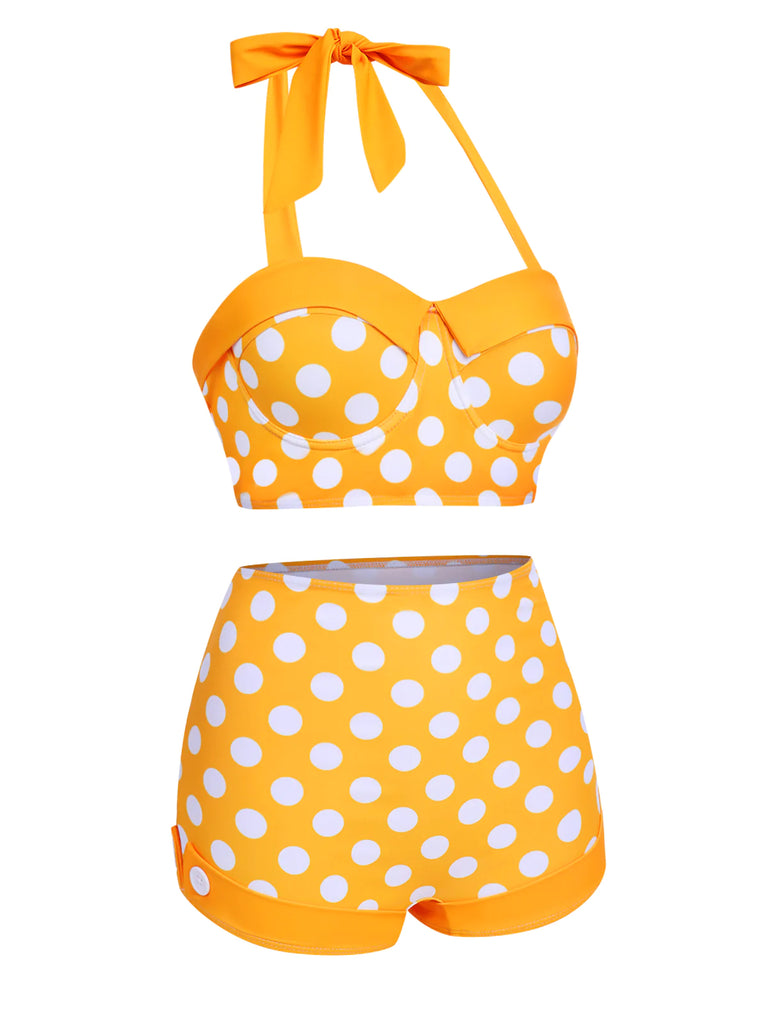 Gelb Polka Dots Neckholder Bikini Set