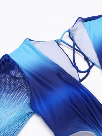 BLAUER EINTEILIGER BADEANZUG MIT PUFFÄRMELN