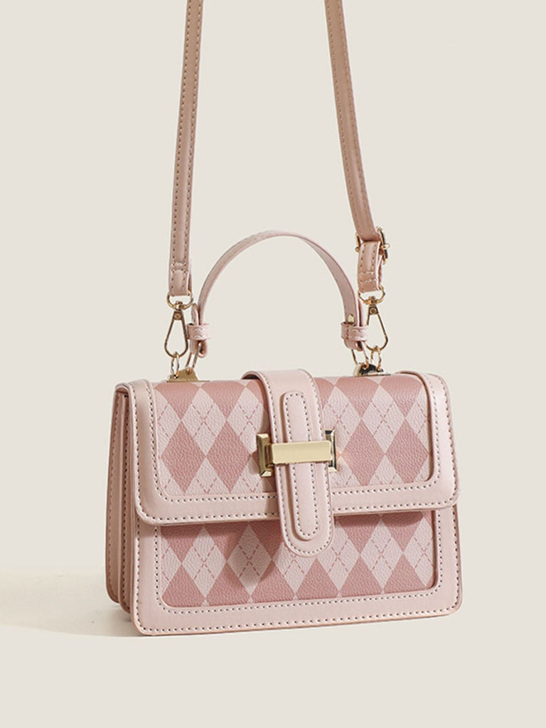 Pinke Diamant-Kontrast-Kreuztasche Kleine quadratische Tasche