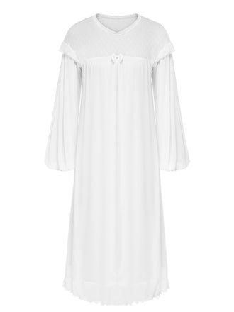Weiß 1960s Solide Farbe Laternenärmel Nachthemd