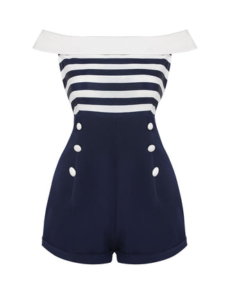 MARINEBLAUER GESTREIFTER STRAMPLER MIT PATCHWORK