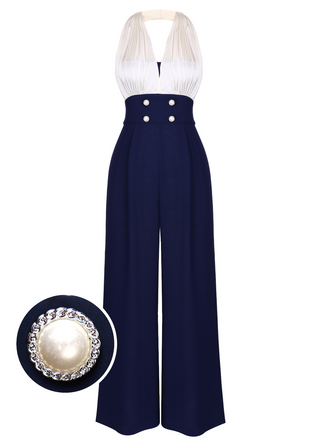 JUMPSUIT MIT NECKHOLDER BLAU UND WEIß