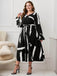 [Plus Szie] Schwarzes 1950er ausgestelltes Kleid mit langen Ärmeln und Schnürung