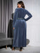 [Übergröße] Marineblaues Kleid mit tiefem V-Ausschnitt und Taille und Gürtel