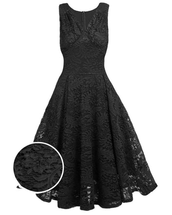 Schwarz 1950ER SPITZE BLUMEN SWING KLEID
