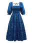 Blaues 1950er Weihnachten Sternenhimmel Kuchenlaterne Eltern-Kind-Kleid