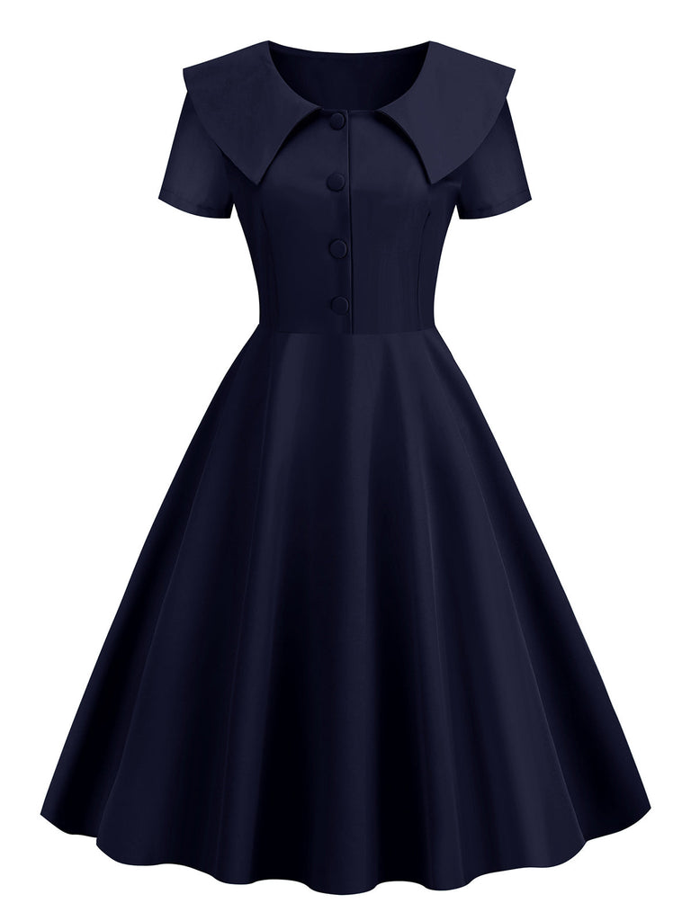 1950er Solide Revers Swing Kleid