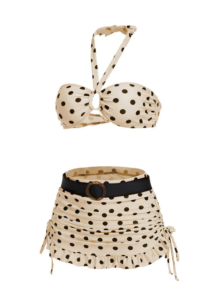 [Vorverkauf] Elfenbein Polka Dots Halfter Bikini Set