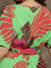 [Übergröße] Hellgrünes 1930er Blatt-V-Ausschnitt-Kleid mit Gürtel