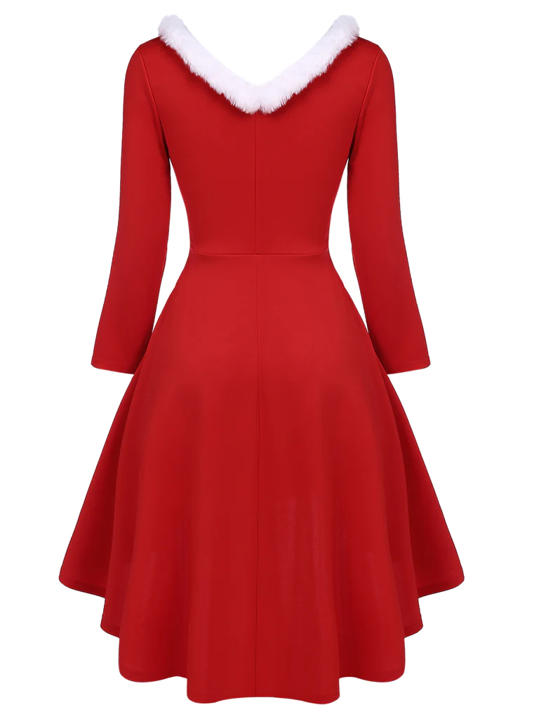 [Übergröße] Rotes 1950er Pelzkleid mit festem Griff