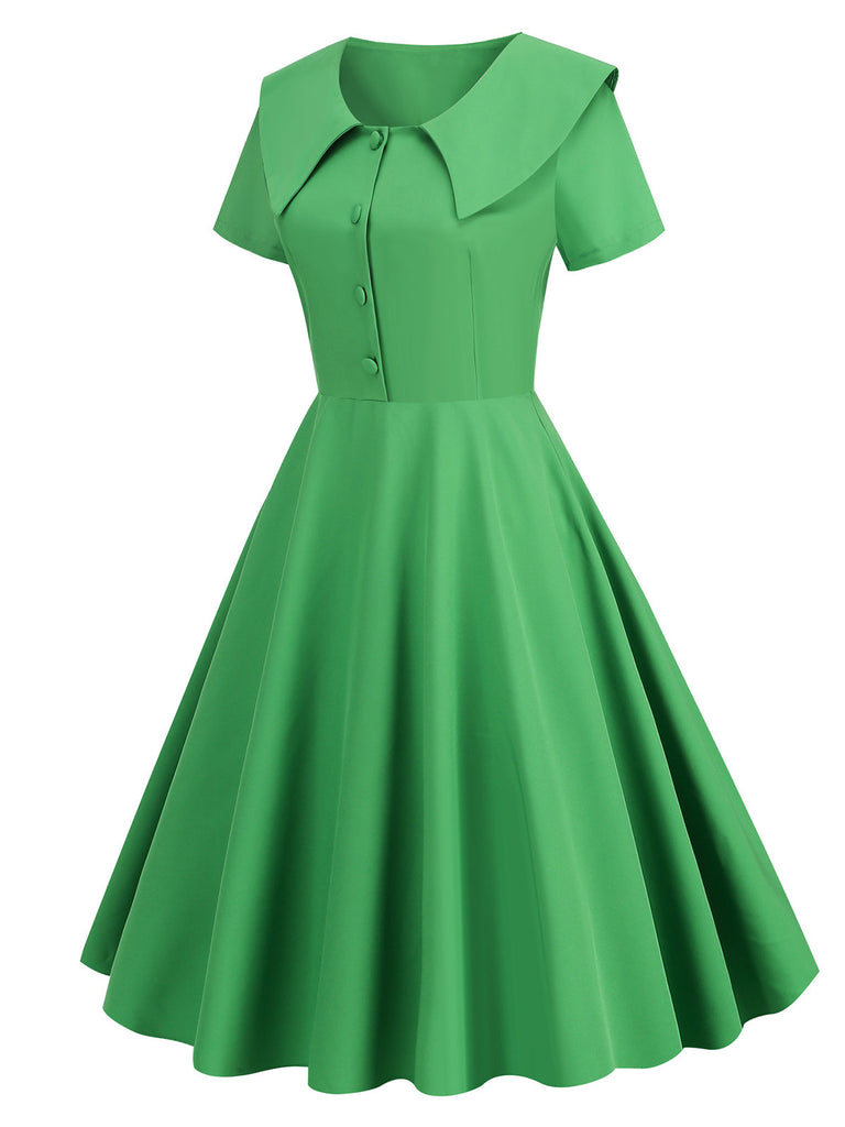 1950er Solide Revers Swing Kleid