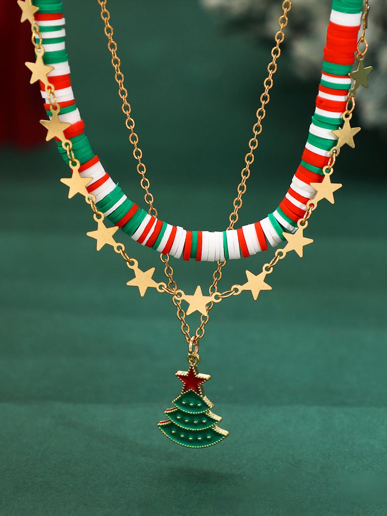 Weihnachtsbaum Polymer Clay Halskette Set