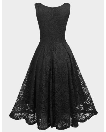 Schwarz 1950ER SPITZE BLUMEN SWING KLEID