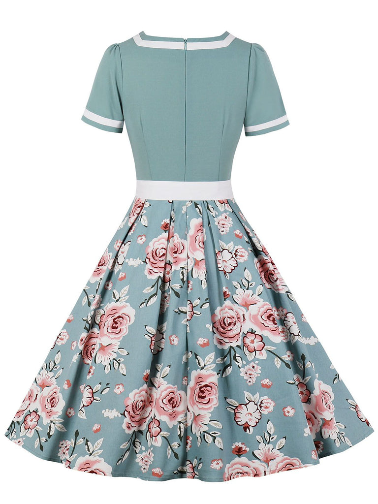 1950er Floral Patchwork Swing Kleid