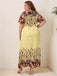 [Plus Size] Gelbes 1950er-Jahre-Blumen-Swing-Kleid mit Gürtel