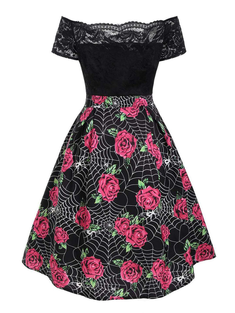 1950ER SPITZE SCHUTERFREI PATCHWORK SWING KLEID