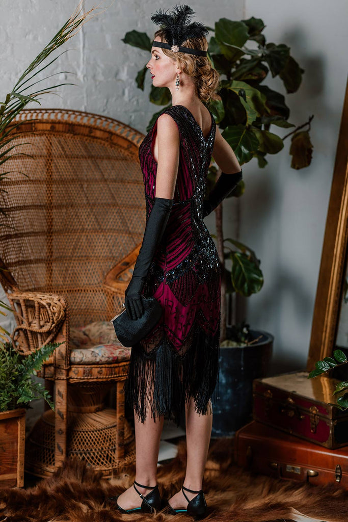 ROT 1920ER PERLEN PAILLETTEN FRANSEN FLAPPER KLEID