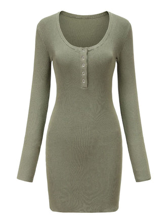 LANGE ÄRMEL STRICKKLEID MIT RUNDHALSAUSSCHNITT