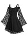 SCHWARZ SPITZE SPAGHETTI SWING KLEID