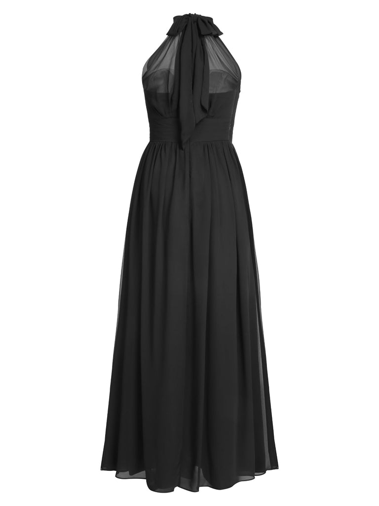 ÄRMELLOSES CHIFFON-FESTES VINTAGE-KLEID
