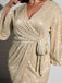 [Übergröße] 1960er Paillettenbesetztes Kleid mit festen Wickelärmeln